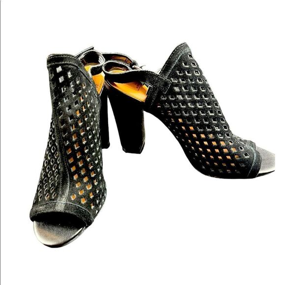 NWT Black Suede Open Toe Sandal Slingback Block Heels from 14th & Union Size 9M - Picture 10 of 14